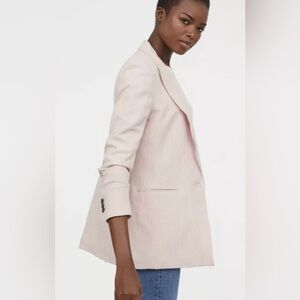 H&M Pink Stripe Blazer Womens Size 6 Single-Breasted Jacket Button Front Lined